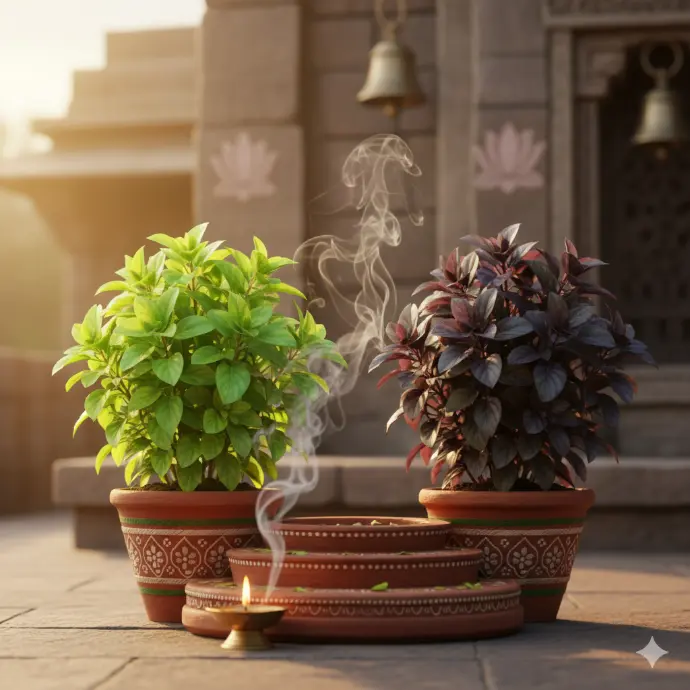 রাম তুলসী ও শ্যাম তুলসীর মধ্যে পার্থক্য: কোনটি বাড়িতে রাখা শুভ, আর কোনটি পুজোর জন্য অপরিহার্য? | 51KALIBARI | Astrologer Joydev Sastri Official Website